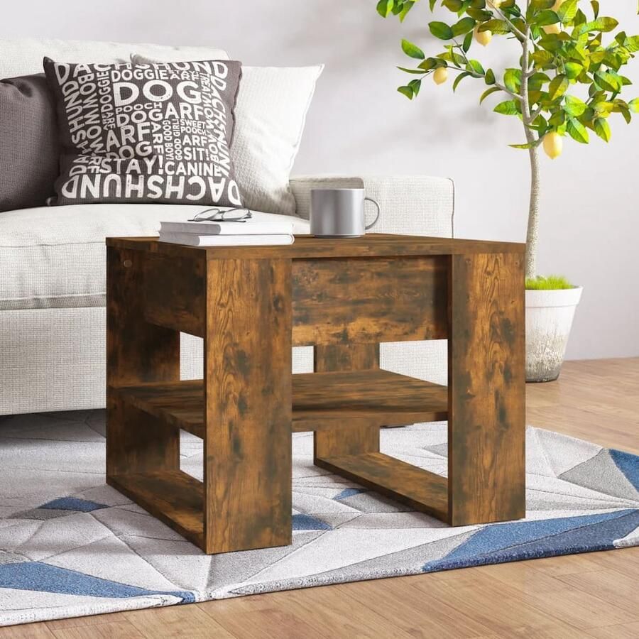 VidaXL Salontafel Bewerkt Hout Gerookt Eiken 55 5x55x45 cm Salontafel Houten Salontafel Bewerkt Hout Bruine Salontafel Opbergruimte Living Room Furniture Interieurdecoratie Koffietafel Bijzetkast - Foto 2