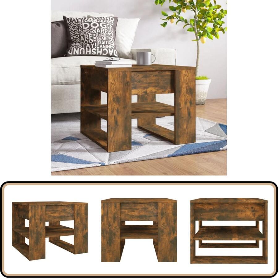 VidaXL Salontafel Bewerkt Hout Gerookt Eiken 55 5x55x45 cm Salontafel Houten Salontafel Bewerkt Hout Bruine Salontafel Opbergruimte Living Room Furniture Interieurdecoratie Koffietafel Bijzetkast