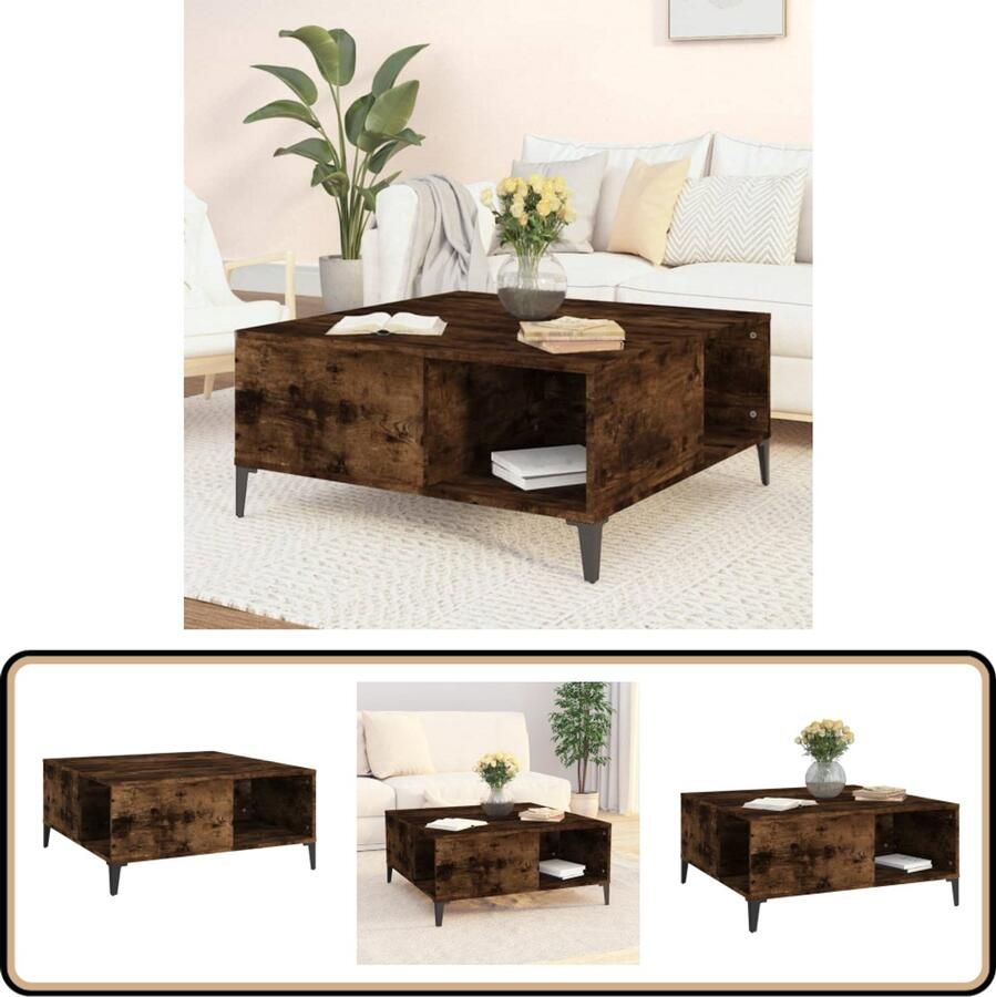 VidaXL Salontafel Bewerkt Hout Gerookt Eiken 80x80x36 5 cm Salontafel Houten Salontafel Salontafeltjes Bijzettafels Bruine Salontafel Gerookte Eiken Meubilair