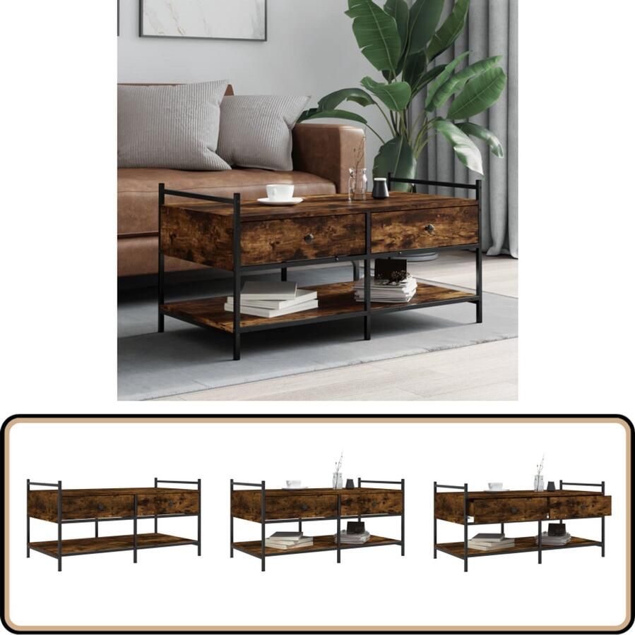 VidaXL Salontafel Bewerkt hout Gerookt eiken 99x50x50 cm Salontafel Bijzettafel Houten Salontafel Bruine Salontafel Gerookte Eiken Salontafel