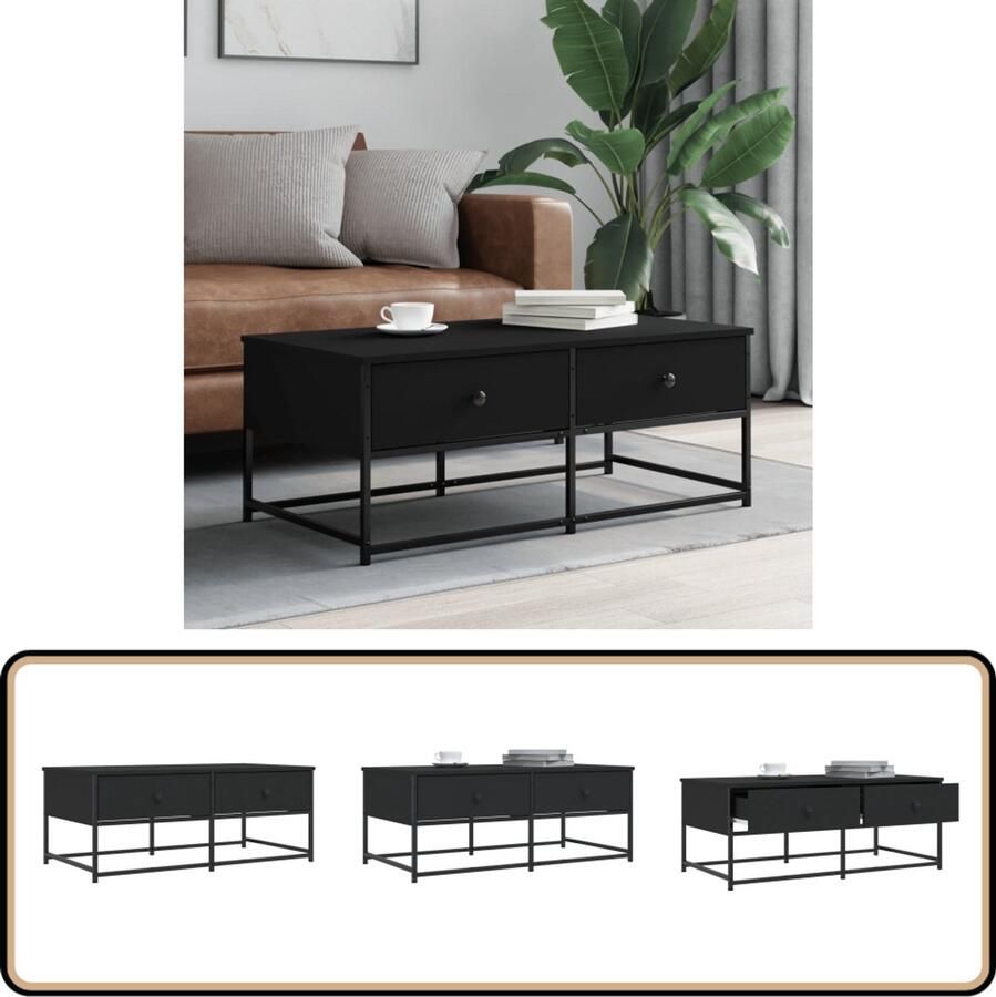 VidaXL Salontafel Bewerkt Hout Zwart 100x51x40 cm Salontafel Zwarte Salontafel Houten Salontafel Metalen Salontafel Trendige Salontafel - Foto 3