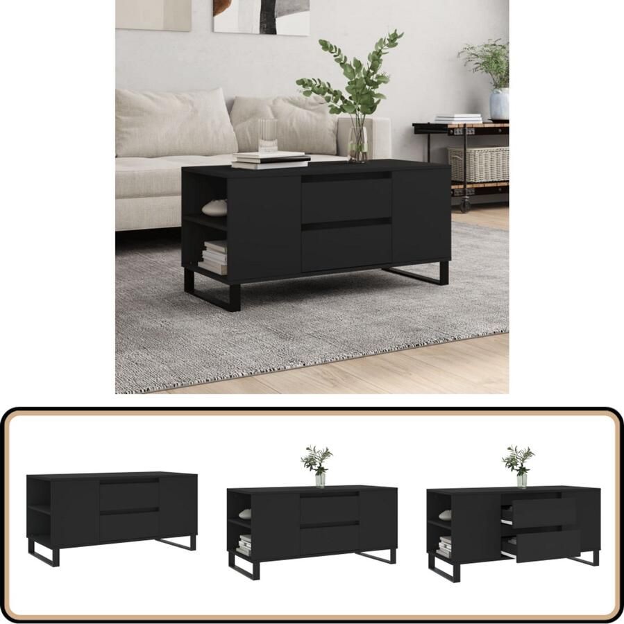 VidaXL Salontafel Bewerkt Hout Zwart 102x44 5x50 cm Salontafel Zwarte Salontafel Houten Salontafel Bijzettafel Tv Tafeltje Woonkamerdecoratie Modern Design