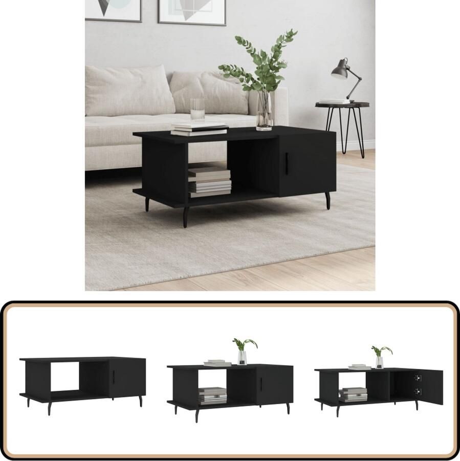 VidaXL Salontafel Bewerkt Hout Zwart 90x50x40 cm Salontafel Zwarte Salontafel Houten Salontafel Metalen Salontafel Bijzettafel
