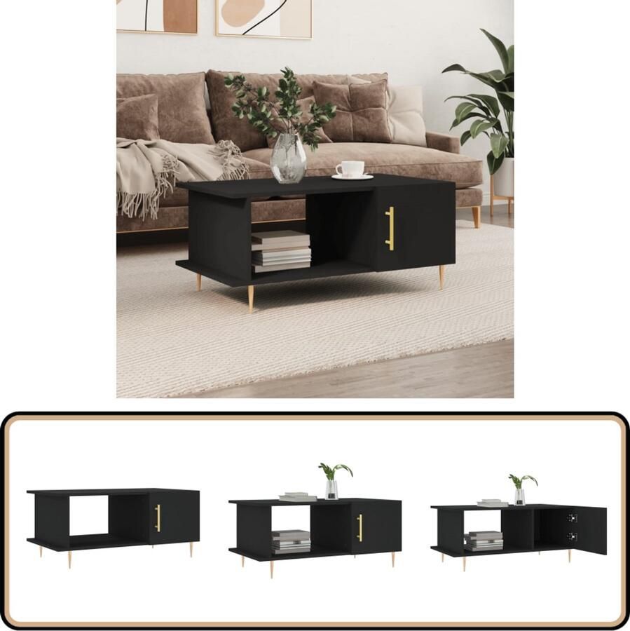 VidaXL Salontafel Bewerkt Hout Zwart 90x50x40 cm Salontafel Zwarte Salontafel Trendige Salontafel Houten Salontafel Met Lade Bijzettafel Tv Tafeltje Koffietafel Living Accessoires Meubilair