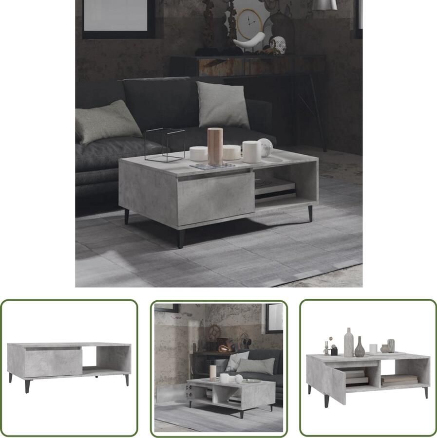 VidaXL Salontafel Bewerkte Hout Betongrijs 90x60x35 cm Salontafel Koffietafel Houten Tafel Grijze Tafel Middentafel Industriële Stijl Betonlook Spaanplaat Metaal