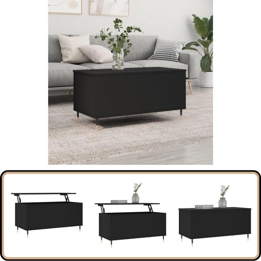 VidaXL Salontafel Bewerkte Hout Zwart 90x45x44 5 cm Salontafel Bijzettafel Houten Salontafel Zwarte Salontafel Multifunctionele Tafel Opbergruimte Lift Top Tafel