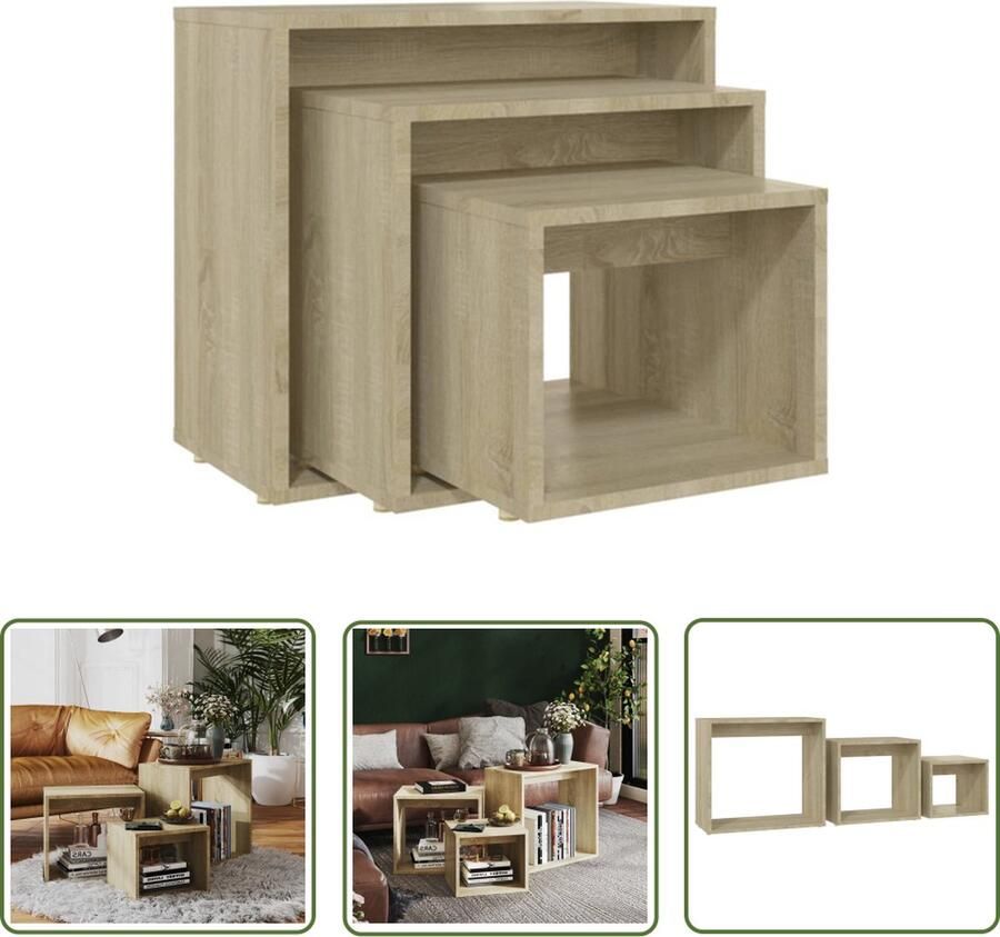 The Living Store Bijzettafelset Sonoma eiken 55 x 30 x 50 cm Multifunctioneel Bijzet Tafel Salontafel Tv Tafel Nestkasten Houten Meubilair - Foto 2