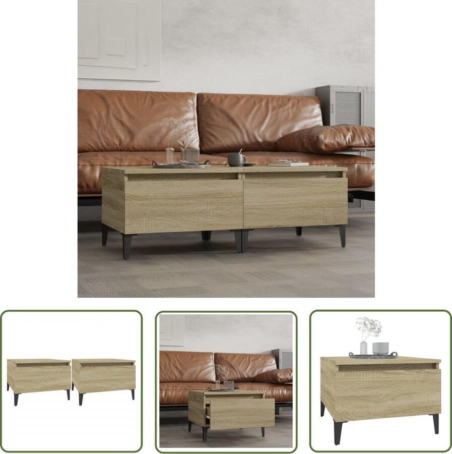 The Living Store Bijzettafels Sonoma Eiken Set van 2 50x46x35cm Bewerkt Hout en Metaal Bijzet Tafel Salontafel Houten Tafel Industrieel Meubilair Bruine Tafel - Foto 2