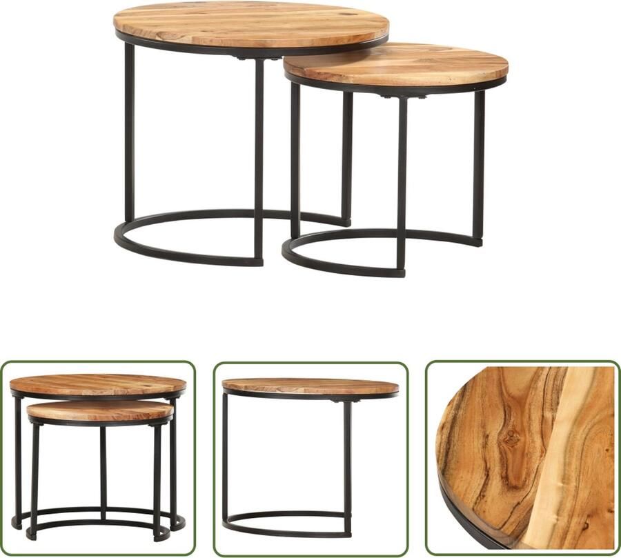 The Living Store Bijzettafeltjes Hout Set van 2 50x50x40cm Massief Acaciahout Bijzet Tafels Salontafel Kleine Tafels Acacia Hout Meubilair Bruine Tafels