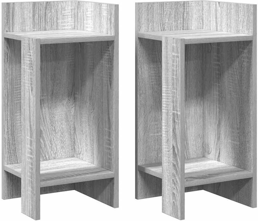 VidaXL Bijzettafels 2 st met plank 25 5x27x60 cm grijs sonoma eiken Bijzet Tafels Salontafel Tv Tafel Houten Bijzettafels Grijze Bijzettafels