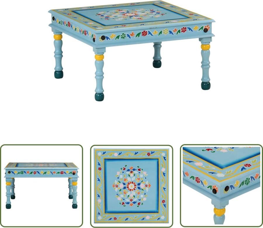 The Living Store Salontafel handbeschilderd massief mangohout turquoise Bijzet Tafels Salontafel Mangohout Handbeschilderd Vintage