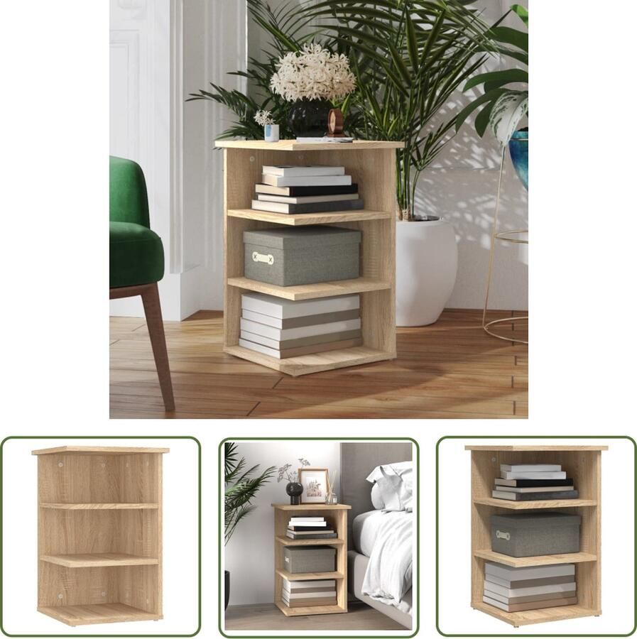 The Living Store Bijzetkast 35x35x55 cm bewerkt hout sonoma eikenkleurig Bijzetkast Salontafel Tv Tafel Side Table Houten Kast