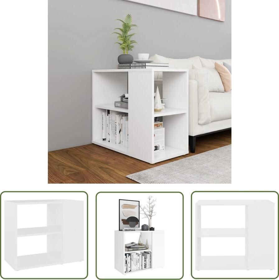 The Living Store Bijzetkast 60x30x50 cm bewerkt hout wit Bijzetkast Side Table Tv Tafel Salontafel Houten Kast