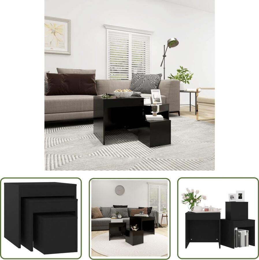 The Living Store Bijzettafels Multifunctioneel Zwart Grote 45x45x45 cm Medium 35x35x35 cm Kleine 24x24x24 cm Montage vereist - Foto 2