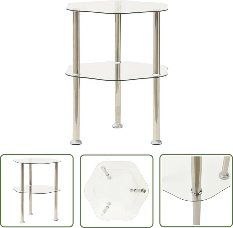 The Living Store Bijzettafel Gehard glas Ruwe slijpafwerking Roestvrij staal 38x38x50 cm Transparant Bijzettafel Salontafel Sidetable Koffietafel Tv Tafel - Foto 2