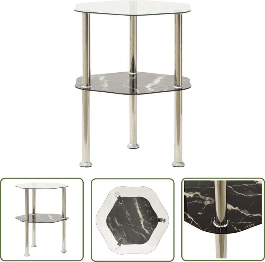 The Living Store Bijzettafel Zeshoekig 38 x 38 x 50 cm Gehard glas Ruwe slijpafwerking Roestvrij staal Bijzettafel Salontafel Sidetable Houten Tafel Glazen Tafel - Foto 2