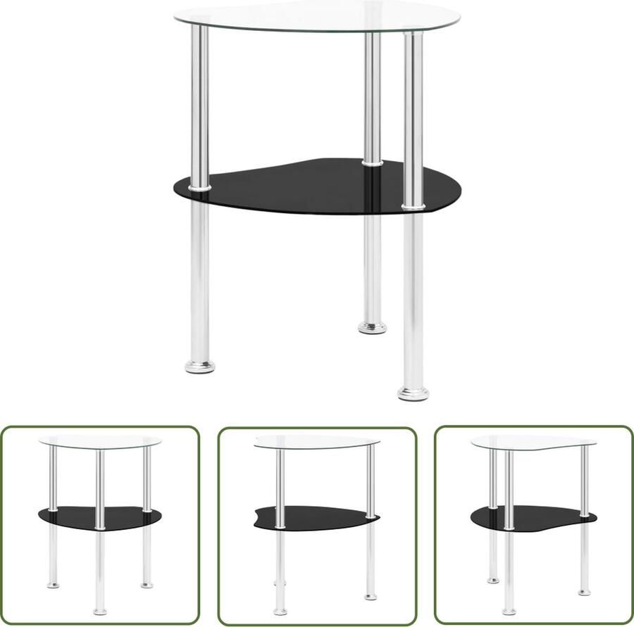 The Living Store Bijzettafel 2-laags 38x38x50 cm gehard glas transparant zwart Bijzettafel Salontafel Sidetable Kleine Tafel Glazen Tafel - Foto 2