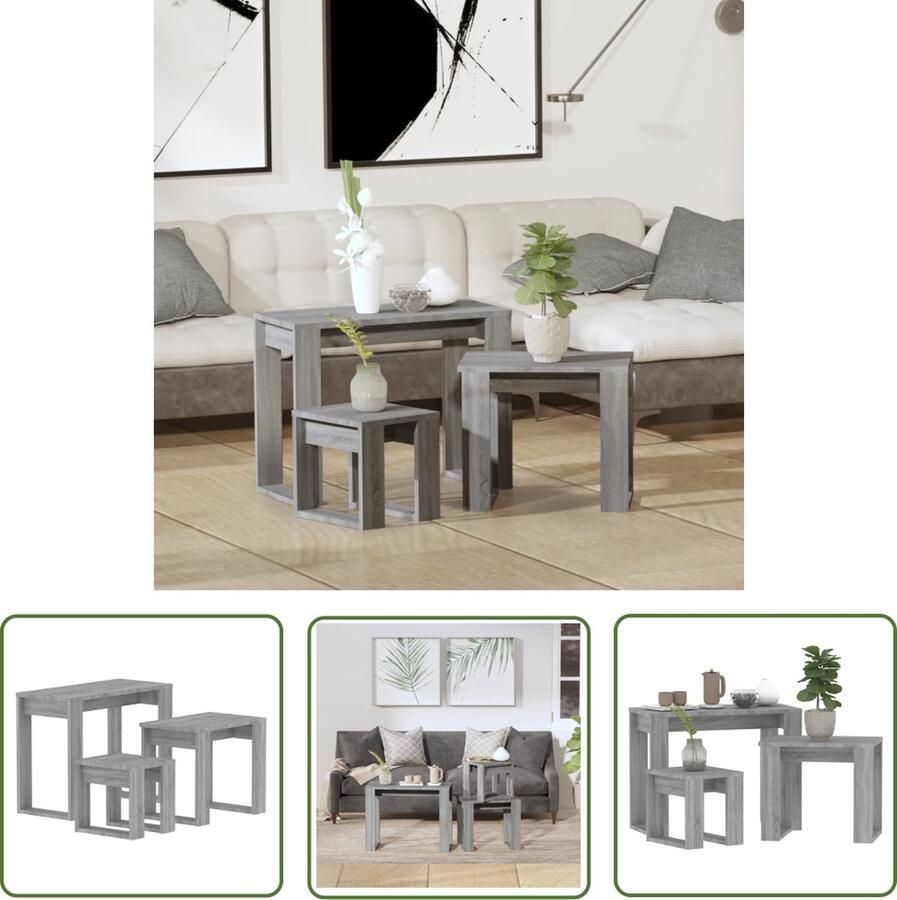 The Living Store Tafeltjesset Grijs Sonoma Eiken Compact ontwerp Multifunctioneel Eenvoudig te reinigen 3-delige set Bijzettafel Salontafel Nestkasten Compact Meubilair Houten Tafels - Foto 2