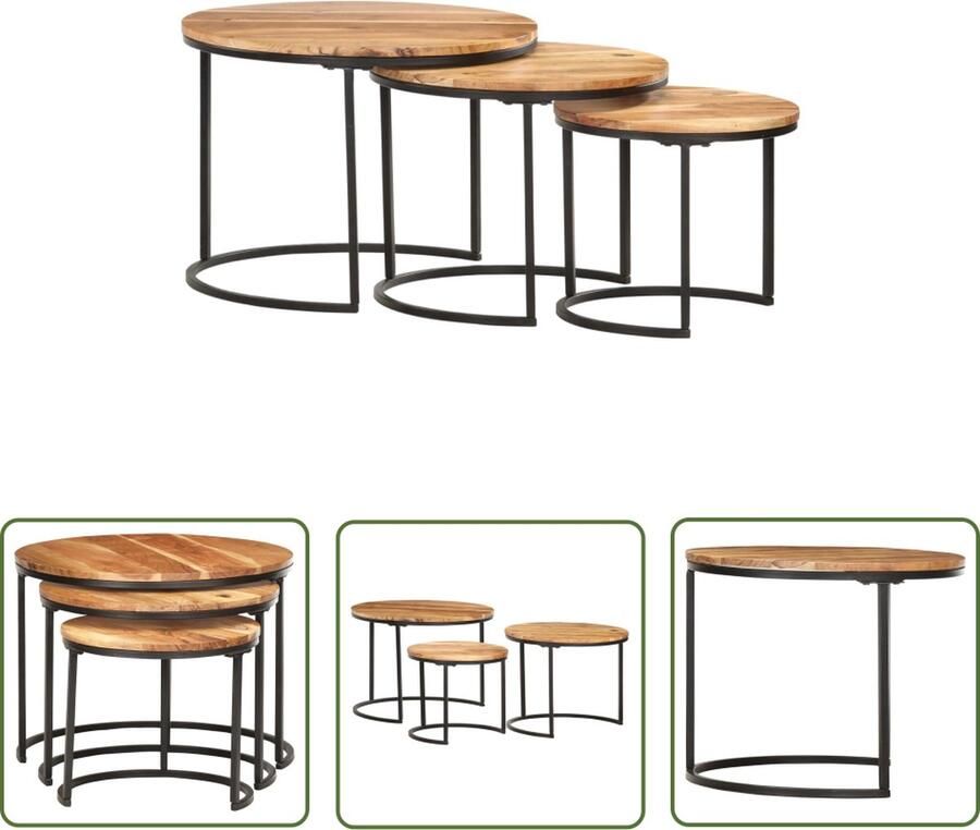 The Living Store Bijzettafeltjes Hout 60 x 60 x 45 cm Set van 3 Bijzettafel Salontafel Houten Meubilair Kastmeubel Decoratie - Foto 3