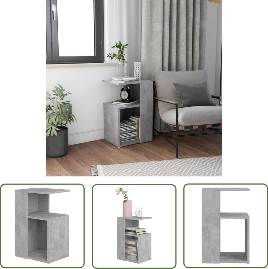 The Living Store Betongrijs spaanplaat woonkamertafel 36 x 30 x 56 cm Montage vereist Bijzettafel Salontafel Houten Tafel Grijze Tafel Modern Design - Foto 2
