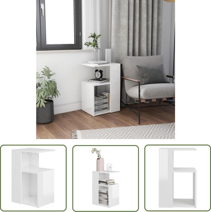 The Living Store Woonkamertafel Hoogglans wit 36 x 30 x 56 cm Montage vereist Bijzettafel Salontafel Kleine Tafel Houten Tafel Witte Tafel - Foto 2