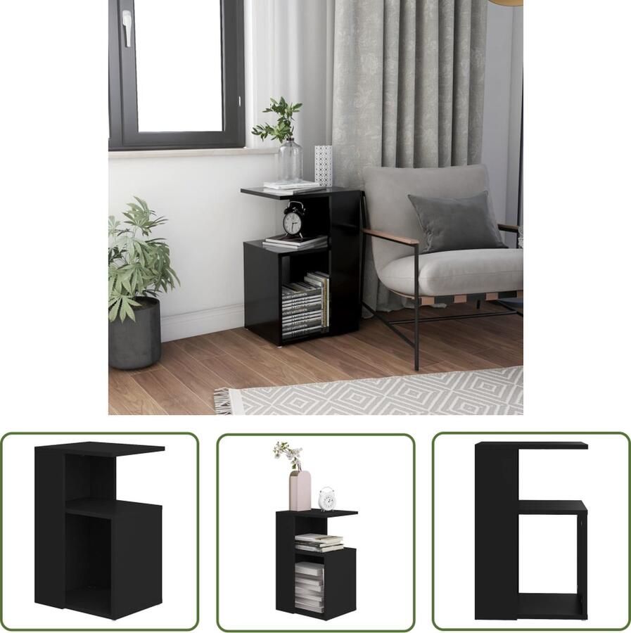 The Living Store Woonkamertafel zwart spaanplaat 36x30x56 cm stabiel oppervlak Bijzettafel Salontafel Kleine Tafel Houten Tafel Zwarte Tafel - Foto 2