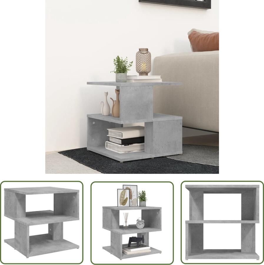 The Living Store Woonkamer Tafel betongrijs 40 x 40 x 40cm 2 schappen Bijzettafel Salontafel Woonkamertafel Houten Meubilair Grijze Meubels - Foto 2