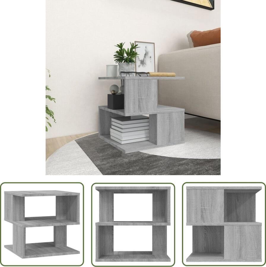 The Living Store Woonkamertafel Bijzettafel met opbergruimte 40x40x40cm Grijs Sonoma Eiken Bijzettafel Salontafel Houten Meubilair Grijze Meubels Modern Wonen - Foto 3
