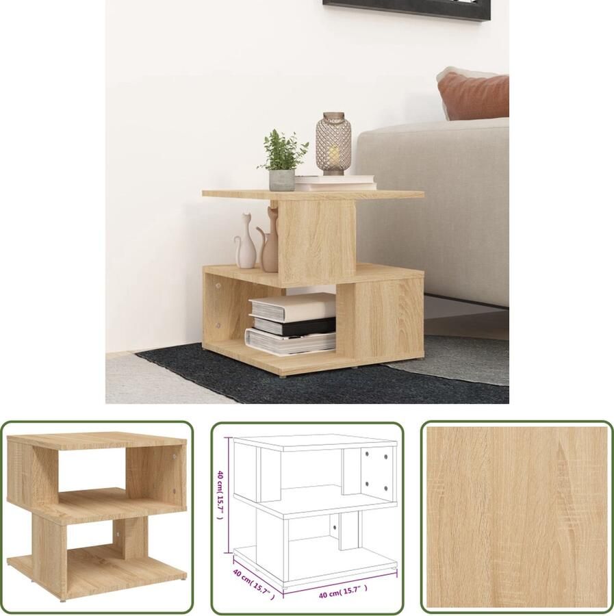 The Living Store Praktische woonkamertafel 40 x 40 x 40 cm Sonoma eiken Montage vereist Bijzettafel Salontafel Houten Meubilair Spaanplaat Sonomaeiken - Foto 2