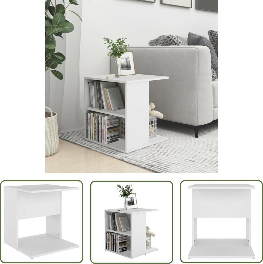 The Living Store Salontafel Modern Wit 45x45x48 cm Bewerkt hout Bijzettafel Salontafel Modern Meubilair Houten Bijzettafel Wit Meubilair - Foto 2