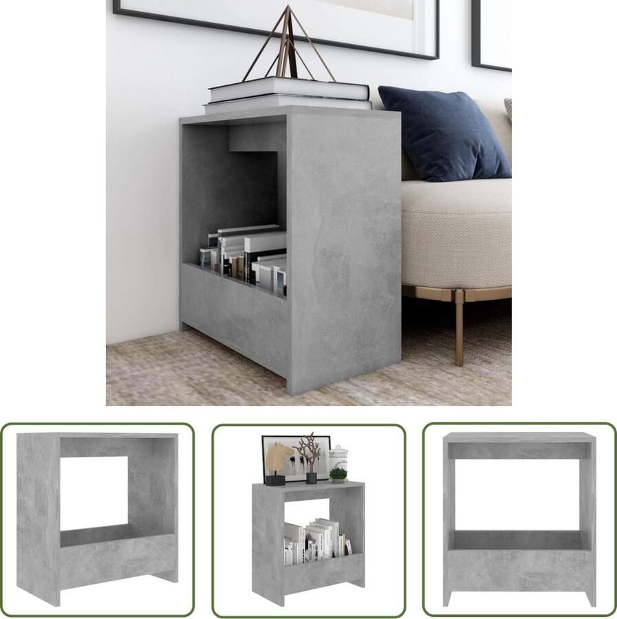 The Living Store Woonkamertafel betongrijs 50x26x50 cm open vak spaanplaat montage vereist Bijzettafel Salontafel Houten Tafel Grijze Tafel Kleine Tafel - Foto 2