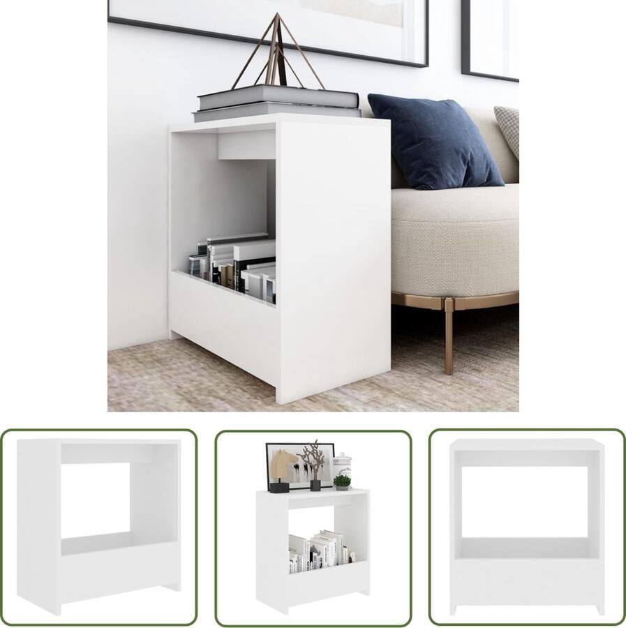 The Living Store Bijzettafel 50x26x50 cm bewerkt hout wit Bijzettafel Salontafel Sidetable Wit Tafel Houten Tafel - Foto 2