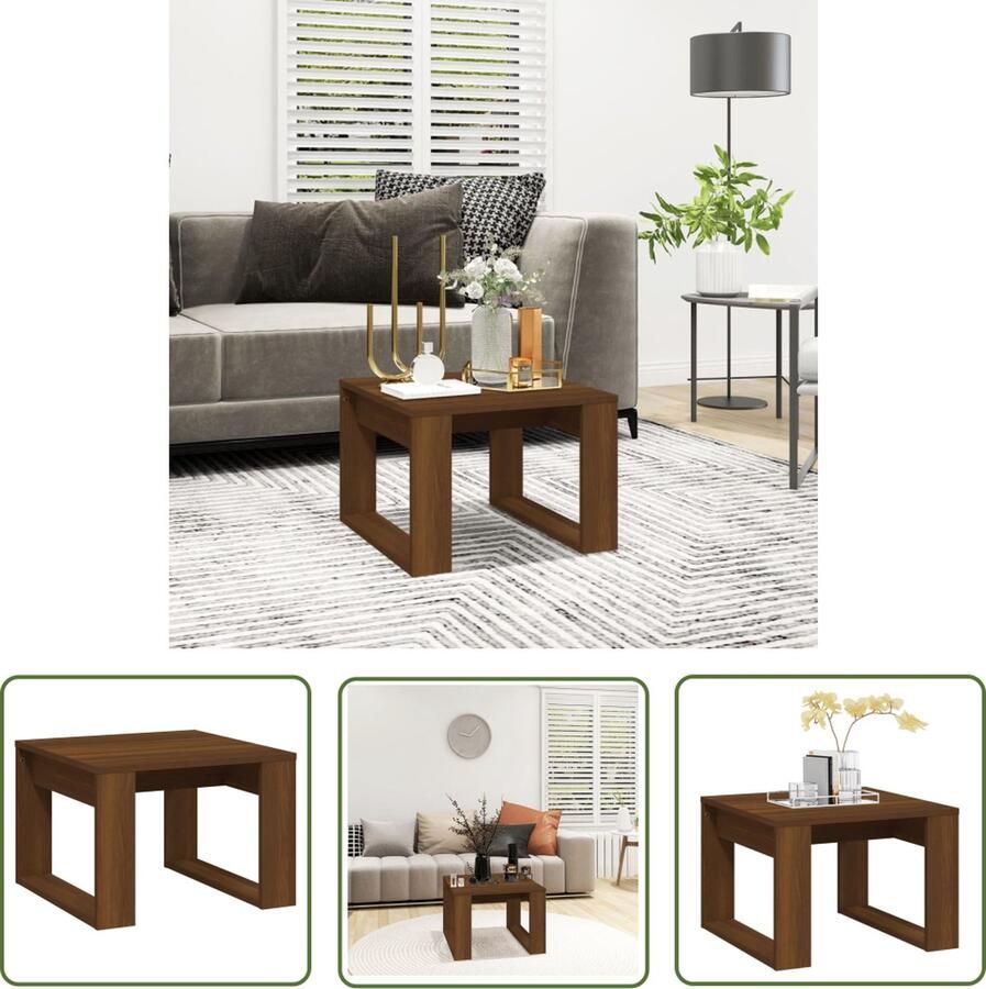 The Living Store Bijzettafel 50x50x35 cm bewerkt hout bruin eikenkleur Bijzettafel Salontafel Houten Bijzet Tafeltje Bruine Meubels Modern Design - Foto 2