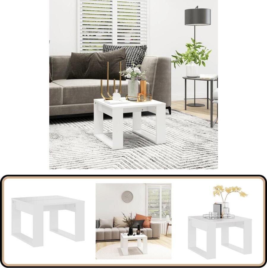 The Living Store Bijzettafel 50x50x35 cm bewerkt hout wit Bijzettafel Salontafel Houten Meubilair Wit Meubilair Modern Meubilair - Foto 2