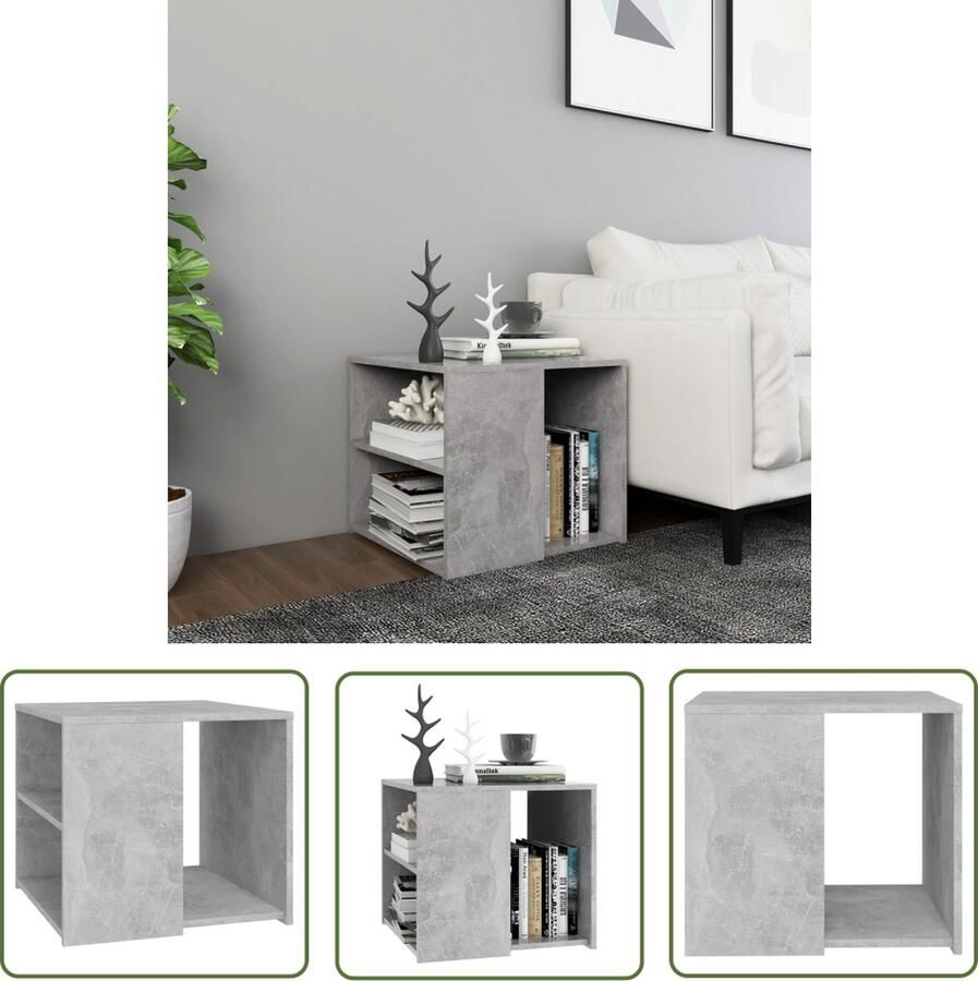 The Living Store Bijzettafel 50x50x45 cm bewerkt hout betongrijs Bijzettafel Salontafel Houten Bijzet Tafeltje Grijze Bijzettafel Moderne Bijzettafel - Foto 2