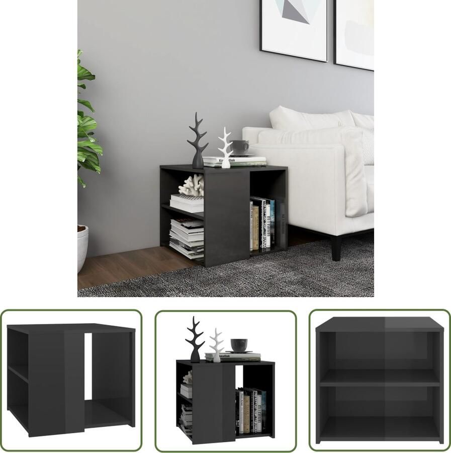 The Living Store Bijzettafel 50x50x45 cm bewerkt hout hoogglans grijs Bijzettafel Salontafel Houten Meubilair Grijze Meubels Modern Design - Foto 2