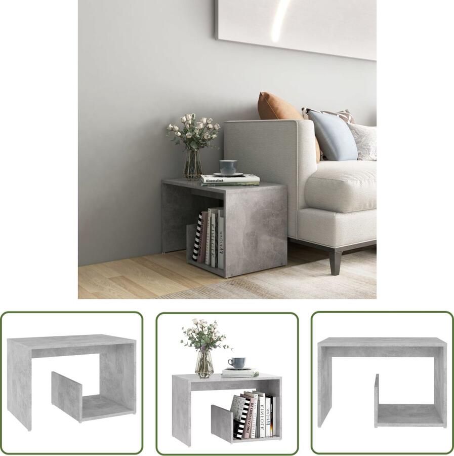 The Living Store Woonkamertafel Betongrijs 59 x 36 x 38 cm Praktisch en Trendy Bijzettafel Salontafel Woonkamertafel Beton Grijs Modern - Foto 2