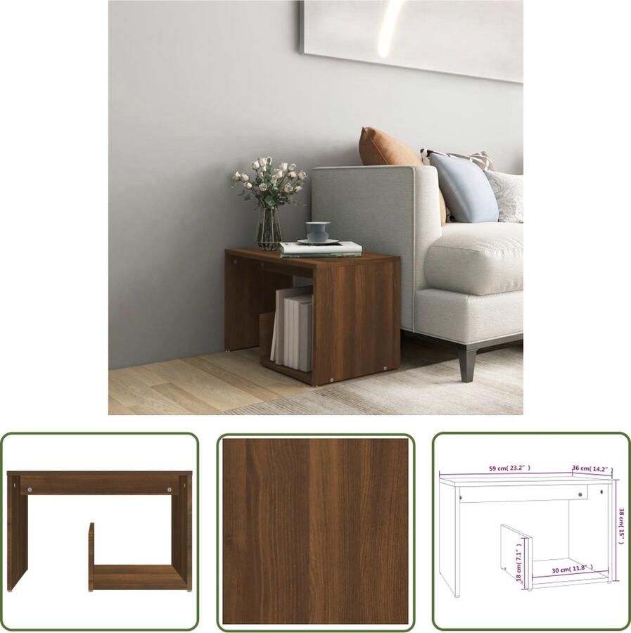 The Living Store Woonkamertafel Bruineiken 59 x 36 x 38 cm Praktisch en trendy Bijzettafel Salontafel Houten Meubilair Bruine Eiken Kleur Modern Design - Foto 2