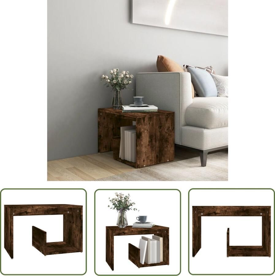 The Living Store Woonkamertafel Gerookt Eiken 59x36x38 cm Praktisch en Trendy Bijzettafel Salontafel Houten Meubilair Modern Design Bruine Meubels - Foto 2