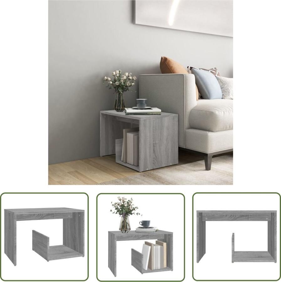The Living Store Bijzettafel 59x36x38 cm bewerkt hout grijs sonoma eikenkleurig Bijzettafel Salontafel Houten Meubilair Grijze Meubels Modern Design - Foto 2