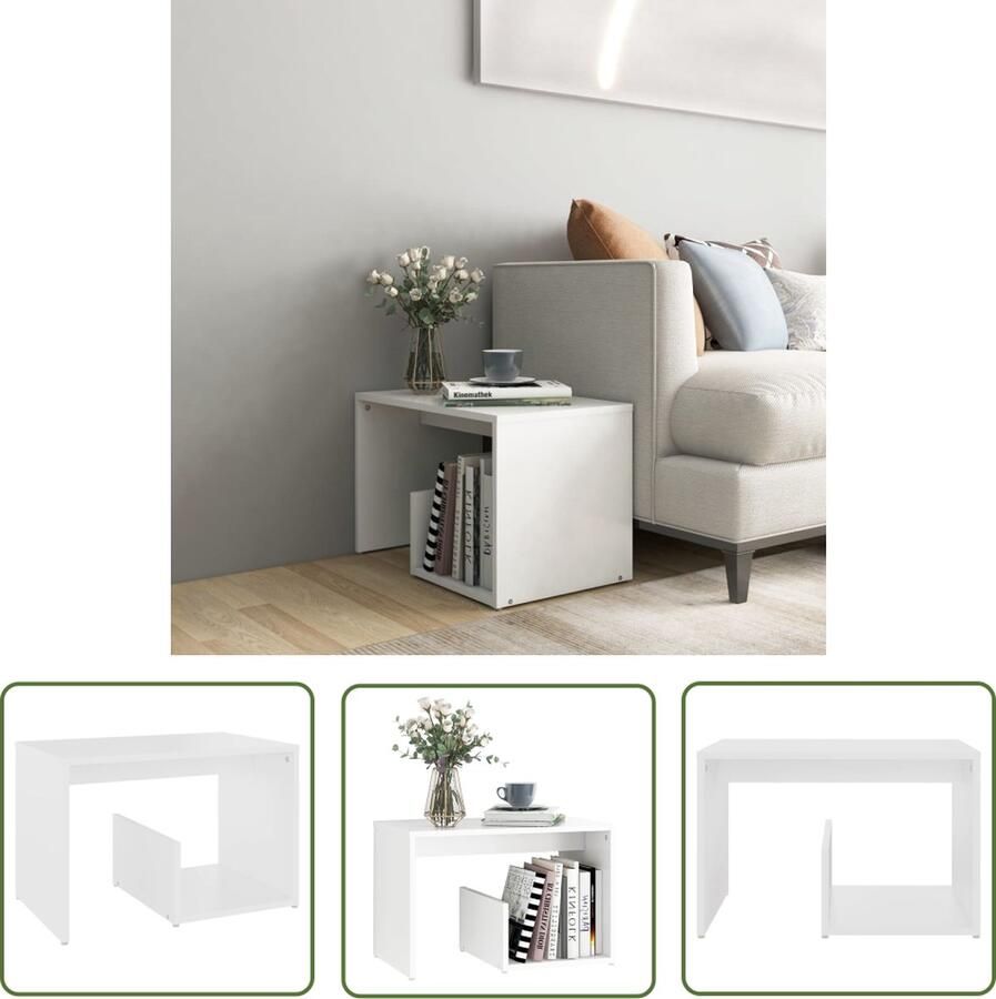 The Living Store Woonkamertafel Spaanplaat 59 x 36 x 38 cm Wit Bijzettafel Salontafel Woonkamertafel Kleine Tafel Houten Tafel - Foto 2
