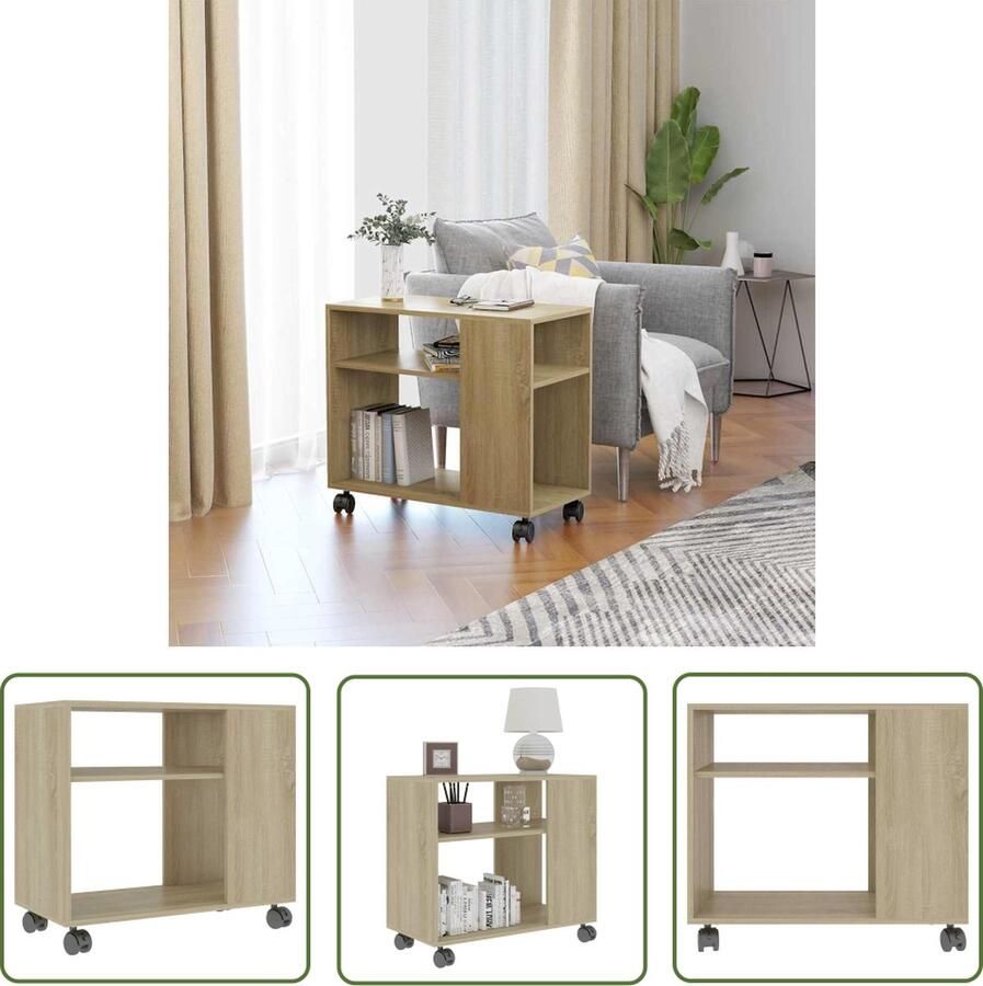 The Living Store Bijzettafel 70x35x55 cm bewerkt hout sonoma eikenkleurig Bijzettafel Salontafel Houten Bijzettafel Bijzetkast Bewerkt Hout