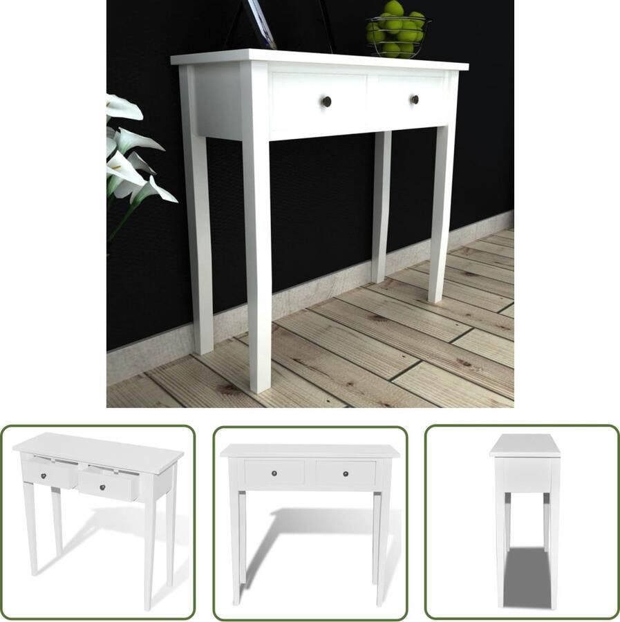 The Living Store Tafel Woonkamer Meubel 79x30x74 cm Wit MDF en Grenenhout Bijzettafel Salontafel Houten Tafel Wit Meubel Opslagmeubel - Foto 2