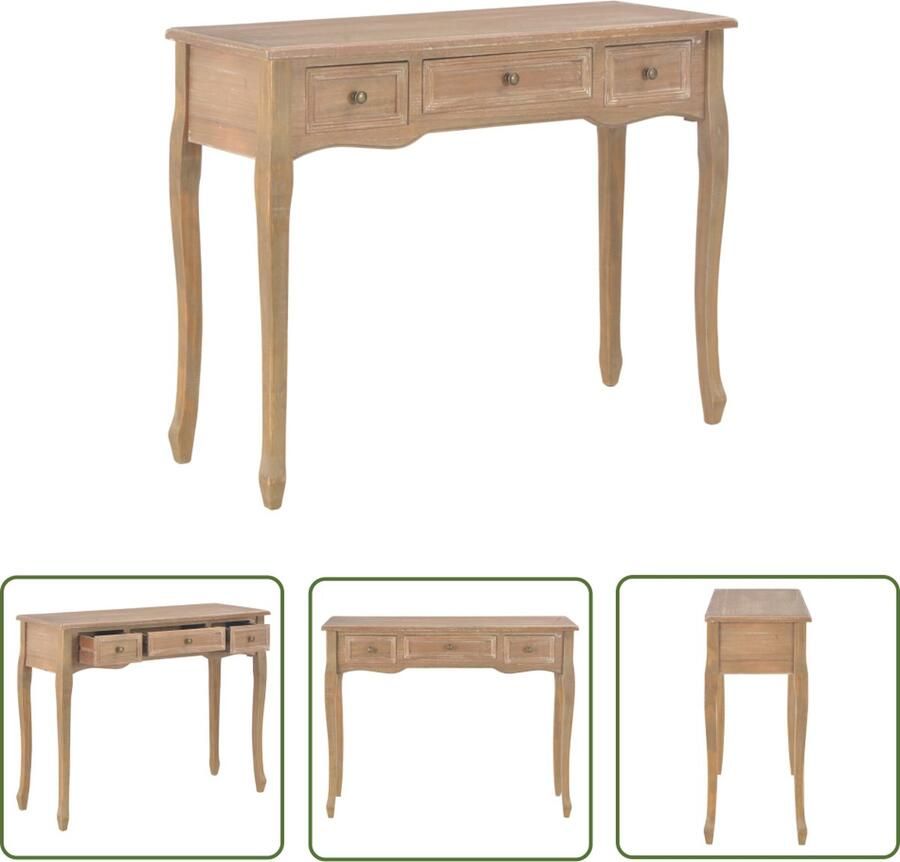 The Living Store Bijzettafeltje met 3 lades bruin Bijzettafel Houten Tafel Consoletafel Kastje Opslagruimte