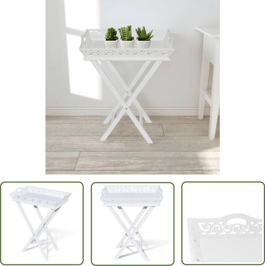The Living Store Opklapbaar Bijzettafeltje Wit 57x37x11 cm MDF en grenenhout Bijzettafel Salontafel Houten Bijzettafel Wit Meubilair Kleine Tafel - Foto 2
