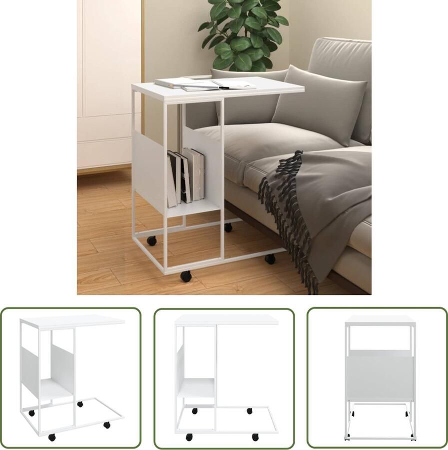 The Living Store C-vormig Bijzettafel 55 x 36 x 63.5 cm Wit Bewerkt hout en ijzer Bijzettafel Salontafel C-vormige Tafel Houten Bijzettafel Wit Bijzettafel - Foto 2