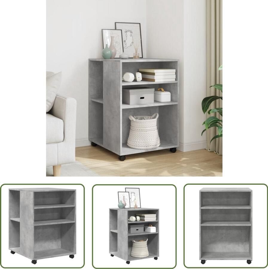 The Living Store Bijzettafel met wieltjes 55x60x78 cm bewerkt hout betongrijs Bijzettafel Salontafel Houten Meubels Betongrijs Bewerkt Hout