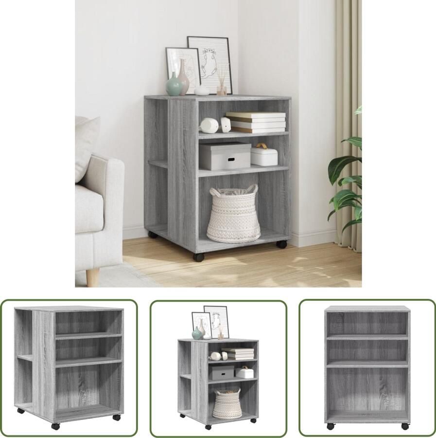 The Living Store Bijzettafel met wieltjes 55x60x78 cm hout grijs sonoma eiken Bijzettafel Salontafel Houten Tafel Grijze Bijzettafel Side Table