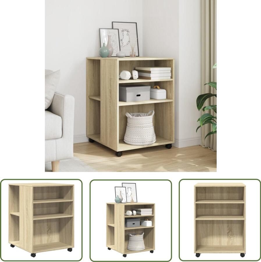 The Living Store Bijzettafel met wieltjes 55x60x78 cm hout sonoma eikenkleurig Bijzettafel Salontafel Houten Tafel Stoere Meubels Trend Meubilering