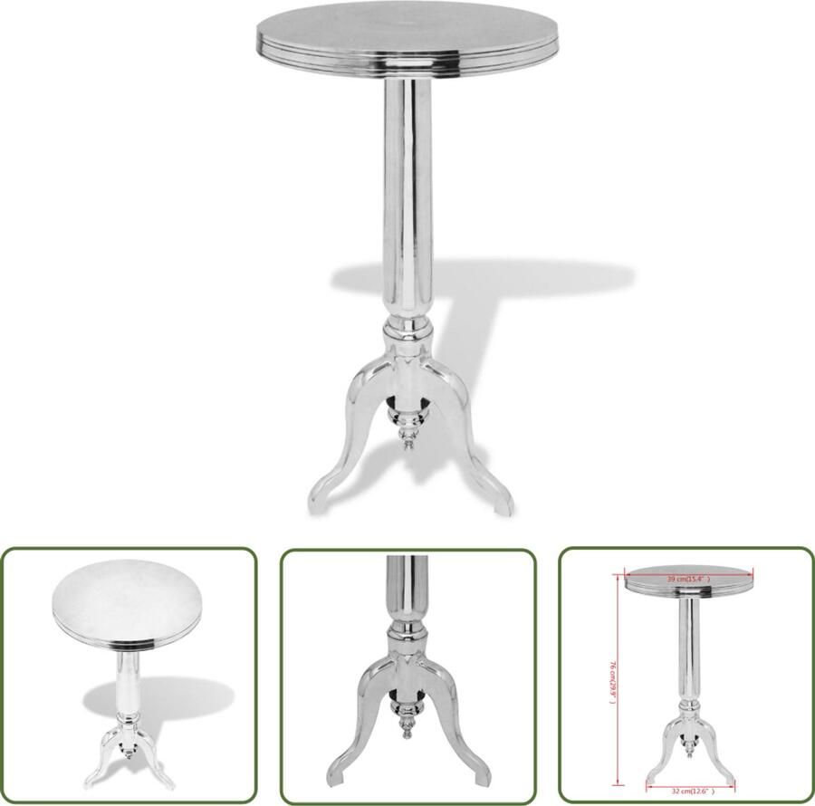 The Living Store Bijzettafel rond aluminium zilver Bijzettafel Salontafel Aluminum Tafeltje Ronde Bijzettafel Side Table